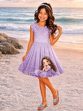economico Comò in cartone animato 3D-ragazze' 3D Grafico Cartoni animati Da principessa Abito Vestito con Volant Senza Maniche Stampa 3D Estate Primavera Quotidiano Vacanza Feste Carino Essenziale Casual Bambini 4-12 Anni Vestito Casual