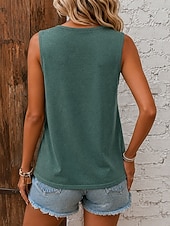 cheap Plain tee-Women's Tank Top Casual Round Neck Ruched Detail Sleeveless Regular Tops Daily Black Green Khaki Summer Spring