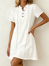 cheap Plain Dress-Women's Mini Dress Shirt Dress White Dress Casual Dress Elegant Fashion Modern Outdoor Vacation Going out Regular Fit Striped Short Sleeve V Neck White Pink Sky Blue Apricot Summer Spring