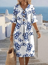  Per donna Abito al ginocchio Vestito Casual Abito a trapezio Elegante Vacanza Spiaggia Ferie Vestibilità regolare Floreale Grafico Manica Corta Scollo a V Blu Blu reale Viola Verde Estate Primavera