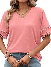  Dam T-shirt T-tröja Ensfärgat Stylish Klassisk Kortärmad V-hals Vanliga toppar Ledigt Dagligen Regnbåge blå Svart Vit Rodnande Rosa Marinblå Sommar Vår