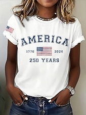  día de la independencia americana Mujer Camiseta Estampado Graphic Bandera Letra Vintage Moda Elegante Manga Corta Cuello Barco Escote Redondo Tops largos Casual Diario Fin de semana Blanco Blanco 2