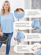billige Plain t-skjorte-Dame T skjorte T-skjorter T-skjorte Grafisk عادي Stilfull Klassisk Kortermet V-hals Vanlige topper Avslappet Strand Høst Blå Svart Rosa Militærgrønn Navyblå Sommer Vår