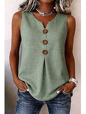 abordables Blusas Sencillas-Mujer Blusa Color sólido Vintage Elegante Básico Sin Mangas Escote en Pico Tops largos Casual Diario Azul Piscina Blanco Rojo Naranja Verde Trébol Verano Primavera