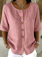  Dames Overhemd Effen Kleur Effen Vintage Stijlvol Halve mouw Lange tops Casual blauw Zwart Geel Lichtgroen Blozend Roze Zomer Lente