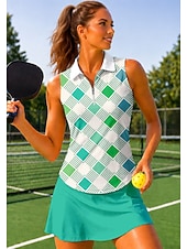 baratos Camisa Feminina-Mulheres Xadrez Tops Camisa Esportiva Camisa polo de caminhada Camisa de tênis Sem Manga Zíper Floral UPF50+ Resistente a UV Elasticidade Alta Pavio Humido Respirável Voleibal Tênis Golfe Aberto para