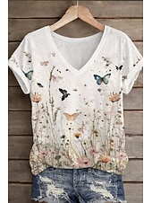  American Independence Day Women's T Shirt Print Graphic American Flag Vintage Stylish Classic Short Sleeve V Neck Long Tops Daily Lotus Root Pink White Rainbow Summer Spring Fall Winter