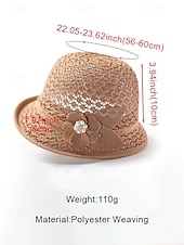 baratos Chapéus Femininos-Chapéu bucket feminino dobrável em poliéster respirável – chapéu de sol de verão com flor decorativa e pérola, multicolorido, elegante para uso externo, jardim, praia e férias.