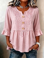 preiswerte Floral Blouses-Women's Shirt Print Floral Graphic Vintage Stylish Half Sleeve V Neck Regular Tops Casual Daily Holiday Blue Pink Purple Green Summer Spring