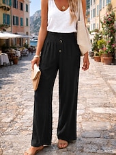  Women's Cotton Linen Pants Wide Leg Chinos Summer Pants Vacation Streetwear Basic Full Length Medium Waist Plain Pocket Elastic Waist Comfy Comfort Micro-elastic Outdoor Vacation Street claret Grey
