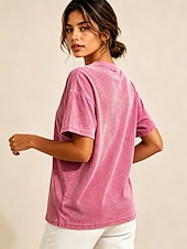 economico Maglietta Arte &amp; Design-Per donna 100% cotone T-shirt ricamata Floreale Grafico Vintage Classico Casual Manica Corta Girocollo Top Regolari Casuale Quotidiano Weekend Rosa Estate Primavera
