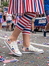  Damskie białe, patriotyczne, płócienne trampki z motywem amerykańskiej flagi – lekkie, sznurowane buty do chodzenia na Dzień Niepodległości, parady, pokazy fajerwerków z okazji 4 lipca &święto USA
