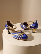 baratos Sapatos Para Dança de Salão &amp; Dança Moderna-Sapatos de dança de salão femininos, salto alto em cetim para salsa com tira cruzada no tornozelo, salto bloco de 5,5 cm (2,16") para tango, dança latina e apresentações de palco.