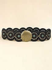 preiswerte Damengürtel-Boho-Gürtel mit runden Conchos für Damen, Western-Taillengürtel aus Kunstleder mit türkisfarbenen Nieten, Vintage-Gürtel mit Concho-Verzierung für Kleider, Festivals, Urlaub, Cowgirl-Look und lässige