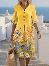  Per donna Abito al ginocchio Vestito Estivo Vestito Casual Abito a trapezio Elegante Vacanza Spiaggia Ferie Vestibilità regolare Floreale Grafico Manica Corta Scollo a V Blu Giallo Rosa Estate