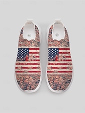  Γυναικεία ροζ φλοράλ slip-on αθλητικά παπούτσια με αμερικανική σημαία – ελαφριά πατριωτικά παπούτσια πεζοπορίας με σόλα απορρόφησης κραδασμών για την ημέρα ανεξαρτησίας, την παρέλαση, τα καλοκαιρινά