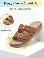 baratos Sandálias Confortáveis-Sandálias femininas marrons com fivela dupla e strass – chinelos de verão brilhantes e confortáveis com palmilha macia e acolchoada para pés inchados, ideais para férias. &amp;roupa casual para o dia a