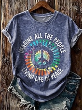 Jour de l'Indépendance Américaine Femmes T-shirt Imprimé Graphique Plantes ancien Élégant Classique Manche Courte Col ras du cou Hauts Réguliers Occasionnel Quotidien Bleu Marron Vert Été Printemps