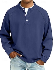 お買い得  ベーシックTシャツ-男性用 Tシャツ ヘンリーシャツ コットン100% アシッドウォッシュシャツ ティートップ 長袖 平織り ヴィンテージ ストリートファッション カジュアル 洗浄済み ラグランスリーブ スタンド ヘンリー カジュアル 家 ストリート 春 秋 秋冬 ブラック ピンク ライトグリーン ヘンリーTシャツ