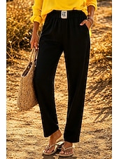  Dames Katoenen linnen broek Broek Vrijetijdsbroek Zomerbroek Vakantie Modieus Streetwear Volledige lengte Hoge taille Effen Zak Elastische taille Ademend Comfortabel Inelastisch Dagelijks Vakantie