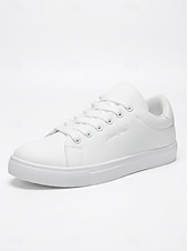 cheap Men-Men's White Music Festival Sneakers - Lightweight Comfort Lace-Up Casual Shoes - Minimalist Low-Top Footwear for Concerts, Outdoor Events, Travel and Everyday Leisure