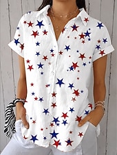  Amerikaanse onafhankelijkheidsdag Dames Overhemd Grafisch Ster Vintage Stijlvol Casual Korte mouw Overhemdkraag Normale tops Casual Dagelijks blauw Wit Paars Zomer Lente