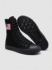  Women's White Patriotic High Top Canvas Sneakers – USA Flag Canvas Lace-Up Boots for Independence Day, Parade & Casual Streetwear