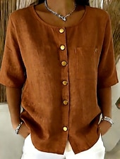  Dames Overhemd Effen Kleur Effen Vintage Stijlvol Halve mouw Lange tops Casual blauw Zwart Geel Lichtgroen Blozend Roze Zomer Lente