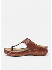 abordables Sandalias deslizantes-Sandalias tipo chanclas de piel sintética marrón para mujer con diseño perforado y detalles metálicos para uso informal y salidas de verano