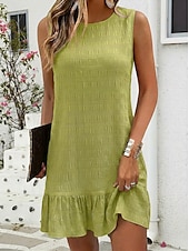 ieftine Rochie albă-Pentru femei Rochie mini Rochie casual Rochie-vestă Rochie de vară De Bază Clasic Zilnic Vacanță Fit regulat Simplu Fără manșon Stil Nautic Galben Verde Deschis Roz Îmbujorat Bleumarin Vară Primăvară