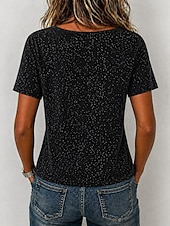 billiga Enkel t-shirt-Dam T-shirt T-tröja Strass Ensfärgat Mode Stylish Klassisk Kortärmad Fyrkantig hals Vanliga toppar Ledigt Dagligen Utekväll Svart Vit Brun Grå Sommar Vår
