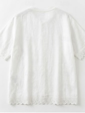 cheap Plain tee-Women's Tee Top Lace Trims Solid Color Elegant Stylish Ethnic Short Sleeve Crew Neck Regular Tops Casual Daily Going out White Summer Spring