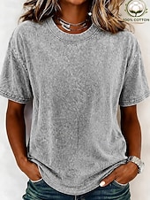 abordables Camiseta lisa-Camisetas de mujer 100% algodón - Camiseta vintage de manga corta y cuello redondo de calidad