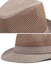 baratos Chapéus Masculinos-Chapéu fedora masculino em poliéster respirável com tela – multicolorido, leve e perfeito para o verão, férias na praia, uso casual diário e atividades ao ar livre.