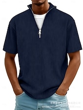 economico Polo classica da uomo-Per uomo Testurizzato Polo a Maglia Waffle Casuale Quotidiano Zip a un quarto Manica Corta Moda Semplice Cerniera Primavera &amp; Estate Estate Primavera Vestibilità regolare Blu Verde Blu scuro Grigio