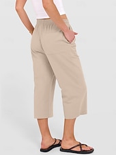 abordables jambe large et taille haute-Femmes Coton Pantalon capri Pantalons à jambes droites Mode Streetwear Occasionnel Longueur mollet Taille haute Uni Avec Poches Ceinture Élastique Confortable Doux Élastique Extérieur Vacances Rue