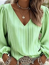 abordables Arte &amp; Diseño Blusas-Mujer Camisa camisa boho Graphic Abstracto Elegante Bohemia Vacaciones Manga Larga Escote en Pico Tops regulares Casual Diario Festivos Azul Piscina Amarillo Verde Claro Rosa Marrón Verano Primavera