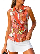preiswerte Damenbluse-Damen Abstrakt Oberteile Sporthemd Golf-Poloshirt Tennis Shirt Ärmellos Reißverschluss Blumen UPF50+ UV-beständig Hohe Elastizität Feuchtigkeitsableitend Atmungsaktiv Tennis Golfspiel Pickleball