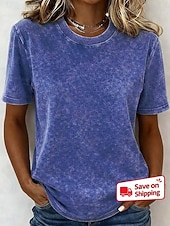  Women's 100% Cotton T Shirt Shirt Vintage Washed Tops Tee Top Plain Vintage Fashion Stylish Short Sleeve Crew Neck Regular Tops Daily Going out Weekend Blue Black Purple Fuchsia Orange