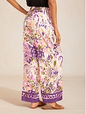 abordables Pantalons-pantalon large en satin soyeux à motif cachemire lavande