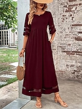 cheap Plain Dress-Women's Maxi Dress Sundress Casual Dress Vacation Casual Boho Beach Party Date Regular Fit Plain Half Sleeve Crew Neck Black Red Green Summer Spring
