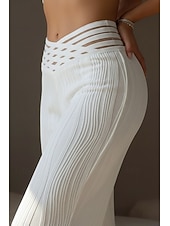preiswerte Schlaghosen für Damen-Damen Bootcut Schlaghose Urlaub Vintage Mode Volle Länge Hohe Taille Atmungsaktiv Dehnbar Täglich Blau Schwarz Weiß Gelb Sommer Frühling Schmale Passform