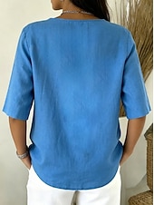  Dames Overhemd Effen Kleur Effen Vintage Stijlvol Halve mouw Lange tops Casual blauw Zwart Geel Lichtgroen Blozend Roze Zomer Lente