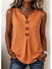 abordables Blusas Sencillas-Mujer Blusa Color sólido Vintage Elegante Básico Sin Mangas Escote en Pico Tops largos Casual Diario Azul Piscina Blanco Rojo Naranja Verde Trébol Verano Primavera