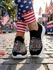  hvite slip-on-sneakers med patriotisk bukett til dame – lette, blomsterprintede tursko til uavhengighetsdagen, parade og sommerfestivaler &uformelt streetwear