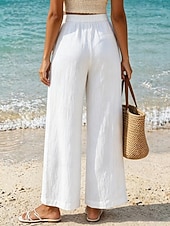 abordables Pantalones de pierna recta-Mujer Perneras anchas Chinos Corte Recto Vacaciones Moda Ropa de calle Longitud total Alta cintura Plano Bolsillo Cintura elástica Confortable Suave Cómodo Microelástico Exterior Vacaciones Calle