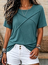 voordelige T-shirts-Dames T-shirt Lapwerk Effen Kleur Effen Vintage Casual Korte mouw Vleermuismouw Ronde hals Normale tops Casual blauw Zwart Blozend Roze Oranje Zomer Lente