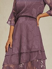  Damen Elegant Midi Mittlere Taille Röcke Blumenmuster Geschichtet Blumen Unelastisch Party Lässig Violett Purpur Sommer