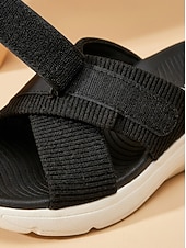 cheap Comfort Sandals-Women's Adjustable Comfort Slide Sandals, Cushioned Platform Sandals with Hook-and-Loop Cross Straps for Daily Walking &amp; Travel
