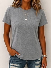  女性用 Tシャツ ホワイトコットントップ ヴィンテージウォッシュトップス アシッドウォッシュ 平織り ファッション スタイリッシュ パンクスタイル 半袖 クルーネック クロップトップ カジュアル 日常 ビーチ ブラック ホワイト グリーン グレー 夏 春